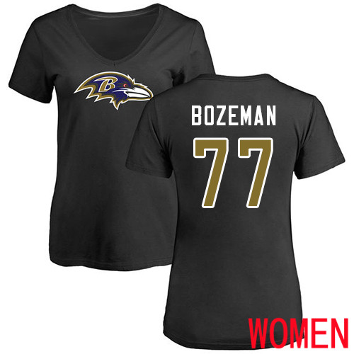 Baltimore Ravens Black Women Bradley Bozeman Name and Number Logo NFL Football #77 T Shirt